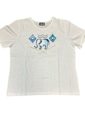 Vintage Jeste Sport Embroidered Tribal Elephant White Shirt Size XL